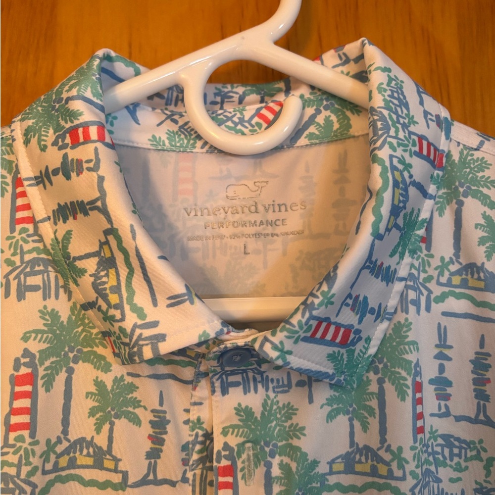 Vineyard Vines Beach Resort Printed Golf Performance Polo Mens Size L - Picture 3 of 3